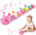 Baby Toys 0-6-12 Months,Infant Musical Stuffed Animals Activity Toys with Muti-Sensory Crinkle,Rattles,Baby Girl Toys Gifts for Newborn Tummy Time,Caterpillar,Pink