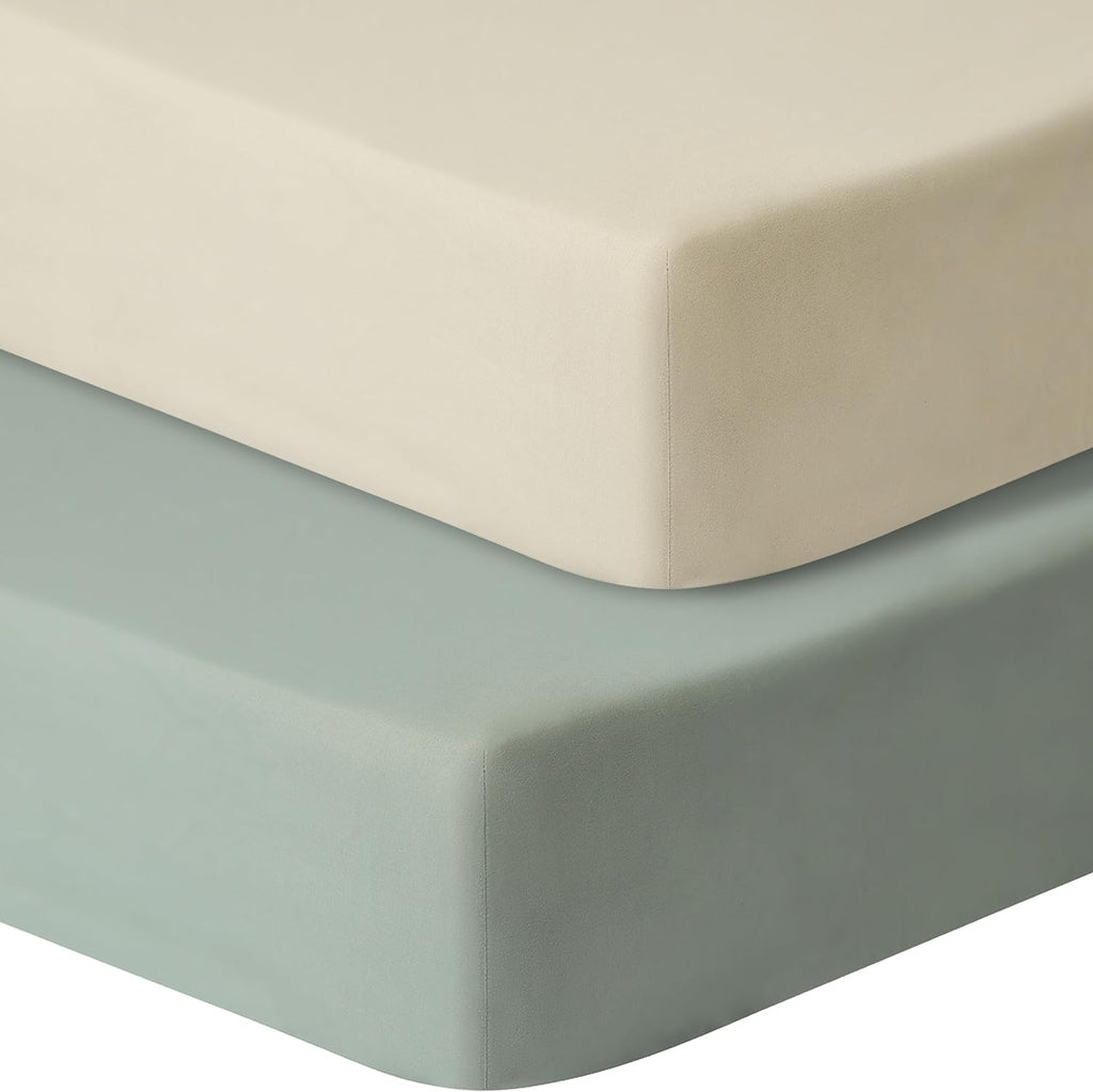 Baby Crib Sheets for Boys Girls, 2 Pack Fitted Crib Sheet for Standard Crib and Toddler Mattress, Soft Microfiber Baby Sheet 52x28x8in (Brown & Green)