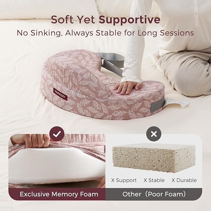 Momcozy Innovative Safety Guard Nursing Pillow - Firm & Springy Memory Foam - Stable, Ergonomic Support & Comfort - Wider Breastfeeding Cushion, Adjustable, Removable Cover, Baby Safety Certified