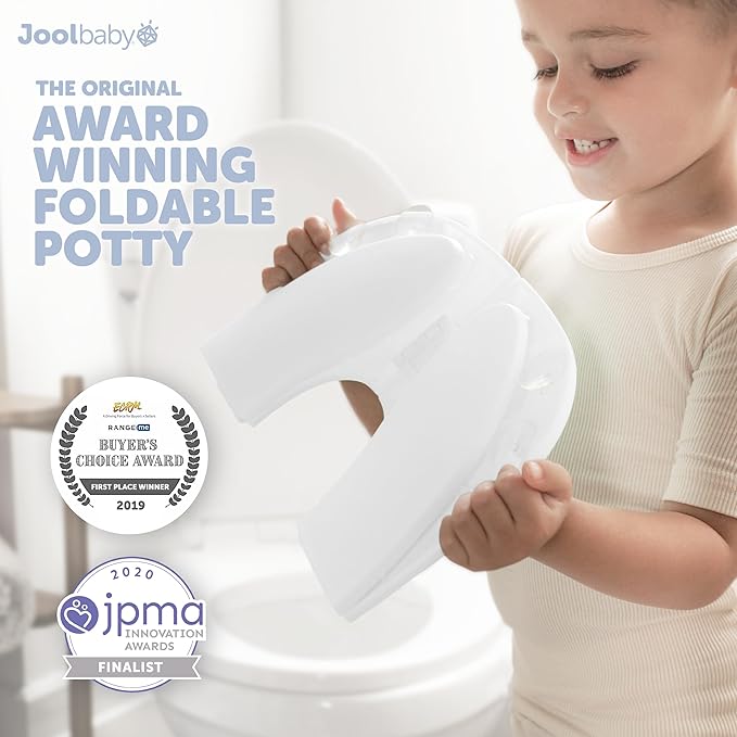 Jool Baby Folding Travel Potty Training Seat for Toddlers, Fits Round & Oval Toilets, Non-Slip Suction Cups, Includes Free Travel Bag (White)