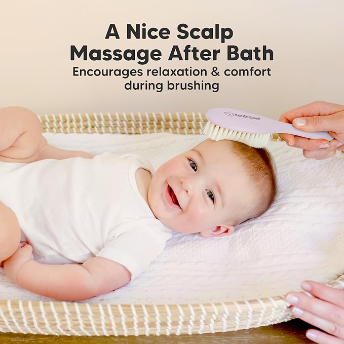 Wooden Baby Hair Brush - Cradle Cap Baby Brush with Soft Goat Bristles, Perfect Gentle Scalp Newborn Comb for Infant, Girls, Boys, Bath Essentials (Thistle, Oval)