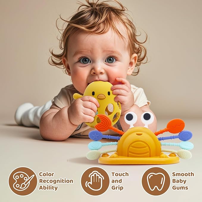 Baby Suction Toys High Chair Teething Toys - Baby Teething Chew Toys Silicone Teethers, Food Grade Silicon for 6 12 18 Months (Yellow)