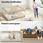Fodoss Baby Playpen with Mat, Small Baby Play Pen(47x47inch), Playpen for Babies and Toddler (47×47inch Beige with mat)