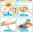 9 in 1 Kids Drum Set YOMESTE Toddlers Birthday Gift Wooden Xylophone Musical Instruments Kit,Montessori Musical Instruments Toys for Kids,Happy Gift ^_^ (Wooden Xylophone Drum Set)