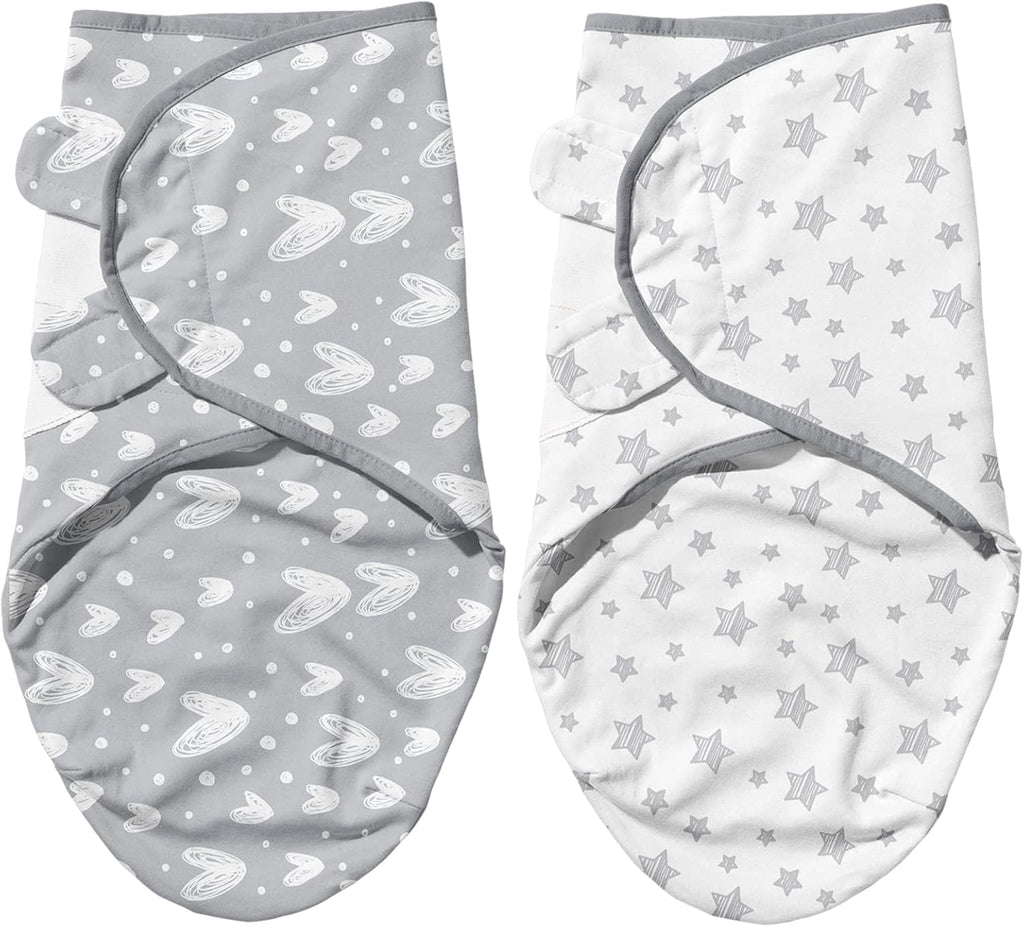 Biloban Baby Swaddle for Boys Girls, 3-6 Months, Cotton Blanket, Newborn Essentials, Lovely Grey Print, 2 Pack
