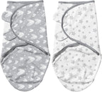 Biloban Baby Swaddles 0-3 Months for Boy Girls, Newborn, Organic Cotton Adjustable Blanket, Lovely Grey Print, 2 Pack