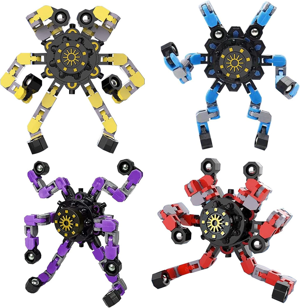 4Pcs Transformable Fidget Spinners for Kids&Adults, Deformable Chain DIY Robot Spinners Fingertip Stress Relief Sensory Fidget Toys for Kids, Fingertip Gyros Toy for ADHD Autism Gifts for Kids