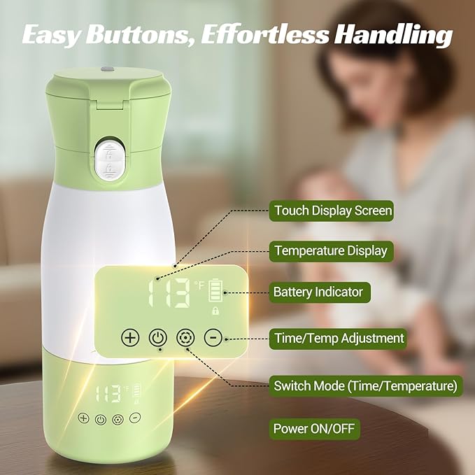 JDZ Portable Bottle Warmer, 17oz Capacity Baby Bottle Warmer with Timer & Temperature Control, 16000mAh Battery Fast Heating Milk Warmer for Breast Milk Water and Formula