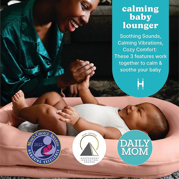 MyBaby 3-in-1 Calming Baby Cushion, Soothing Comfort for Newborns & Infants, Snuggling Sensation, Sound and Vibration, Designed for Safety, Rechargeable & Machine-Washable, by Homedics, Coral