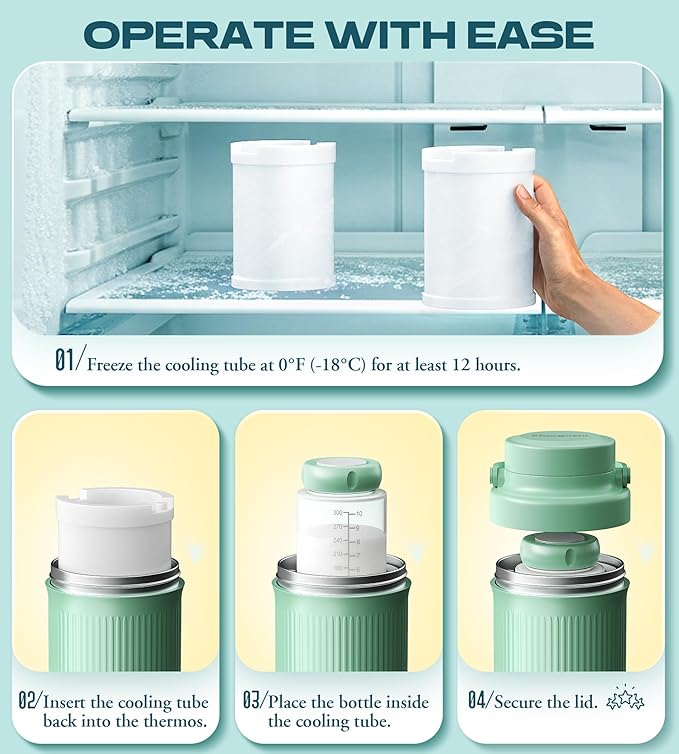 22oz Breast Milk Cooler Bottle – 24-Hour 360° Cooling Breastmilk Chiller with 2 Storage Bottles for Travel & Outdoor Use, Larger Capacity – Portable, Breastfeeding Essential Gift for New Moms