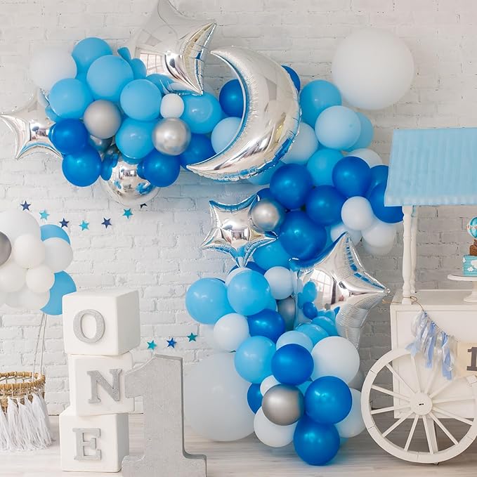RUBFAC 129pcs Light Blue Balloons Different Sizes 18 12 10 5 Inch for Garland Arch, Sky Blue Balloons for Birthday Gender Reveal Baby Shower Party Decoration