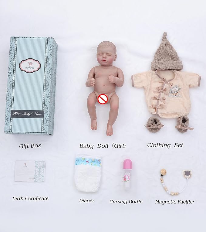 Reborn Baby Dolls – 20 Inch Real Baby Dolls That Look Real, Full Body Vinyl Girl Doll in Beige Outfit with Accessories, Gift for Girls Ages 3+, Pretend Play & Collectors