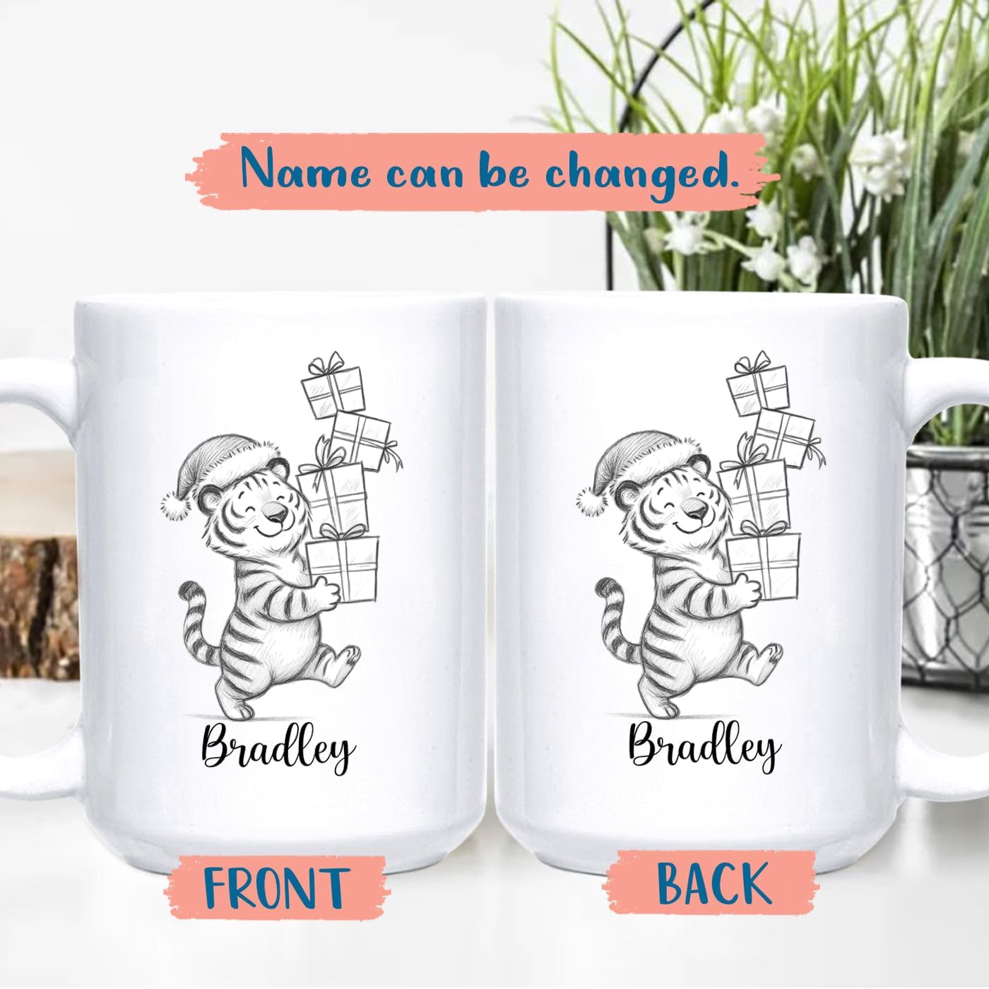 Tiger White Coffee Mug 11 15 Oz, Customized Name Tiger Accent Mug Gift for Brother Sister Besties Friends, Personalized Tigers Teacup, Unique Tigers Animal Coffee Cup Gift for Birthday Thanksgiving