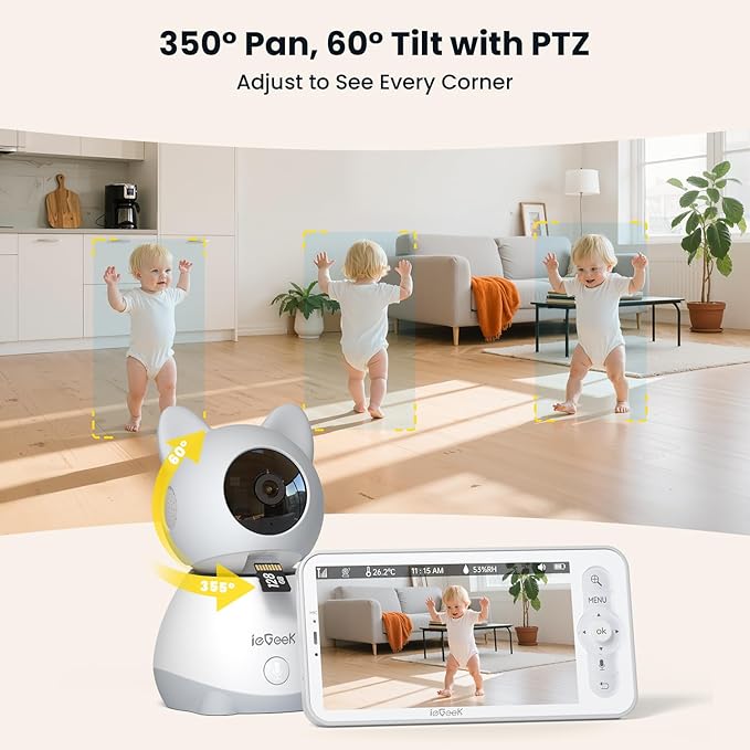 ieGeek Baby Monitor with 2 Cameras, 5" Large Screen Split-Screen Video Baby Monitor | 2K HD Non-WiFi Monitor with App & Parent Unit | Night Vision, 2-Way Audio, Cry Detection, Temperature Sensor