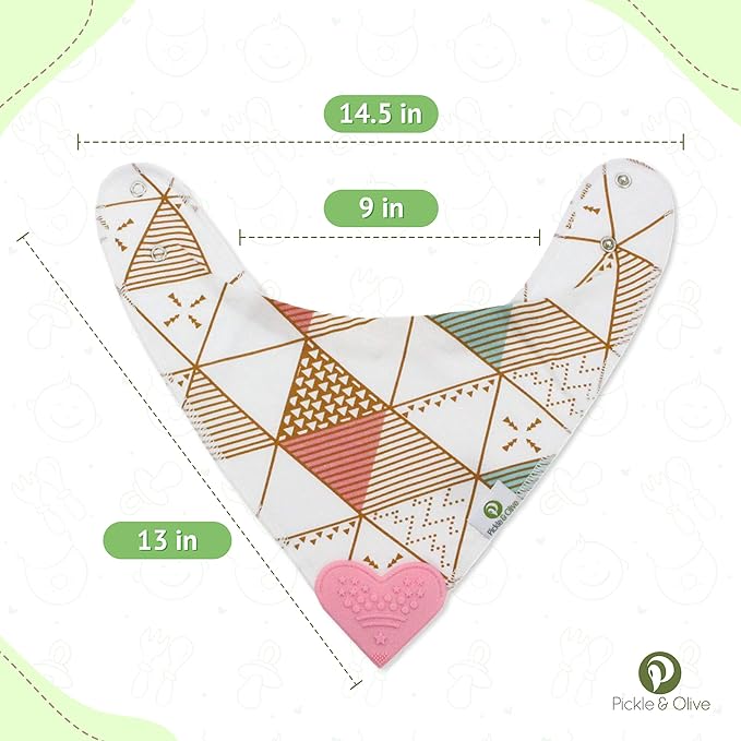 Baby Girl Bandana Teething Bibs - Attached Heart Teether - Set of 4 - Pink