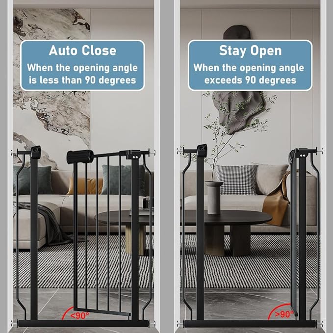 Narrow Baby Gate 24 to 29 Inch Wide Pet Gate Pressure Mounted No Drill Safety Gate Walk Through Metal Child Gate for Kids Stairs or Pets Indoor Black