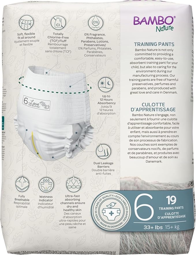 Bambo Nature Hypoallergenic Training Pants, Eco-Labeled Training Pants, Totally Chlorine-Free - Size 6 (19 Count)