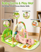 dearlomum Baby Play Mat Gym, Funny Play Piano Tummy Time Activity Mat with 5 Infant Sensory Toys, Music and Lights, Boy & Girl Gifts for Newborns 0 to 3 6 9 12 Months (Green)