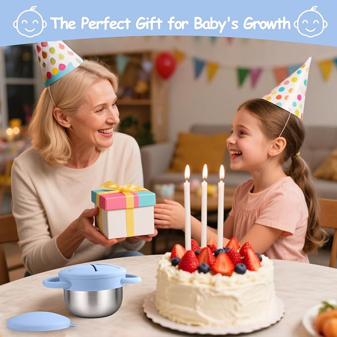 Mity rain 1 Pack Stainless Steel Snack Containers for Toddlers with Spill-Proof Silicone Lids & Handles - 3-in-1 Baby Snack Cups, No-Spill Toddler Snack Box, Perfect for On-the-Go Healthy Eating