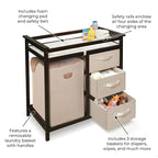 Badger Basket Modern Baby Changing Table with Laundry Hamper, 3 Storage Drawers and Pad, Diaper Change Station - Espresso/Ecru