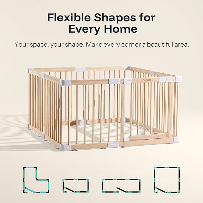 HARPPA Baby Gate Playpen Wooden Playpen for Babies and Toddlers Large Play Yards Baby Fence Play Area 45.66 x 45.66 x 24 inch
