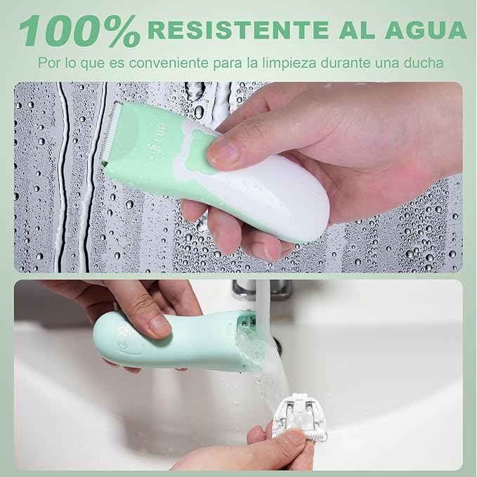 FBO Bikini Trimmer & Adult Painless Electric Shaver,Baby Hair Clippers Kit,Infant Kids Multipurpose Hair Trimmer-Quiet,Cordless,Waterproof,Rechargeable,Sharp Durable,with Ceramic Blades,Green