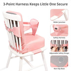 Toddler Booster Seat for Kitchen Chair, 2-in-1 Dining Table Booster Seat with Backrest & Adjustable Straps – Easy-Clean, PU Portable Toddler Eating Travel Increasing Cushion - Pink