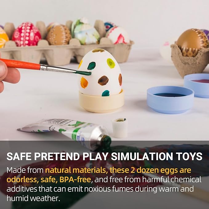 CALPALMY 24 Pieces Hyper-Realistic White Wooden Eggs - 2 Dozen Fake Easter Eggs for Painting, Decorating, Crafting, Pretend Play, Simulation Toys, Fake Food, Nest Box Training