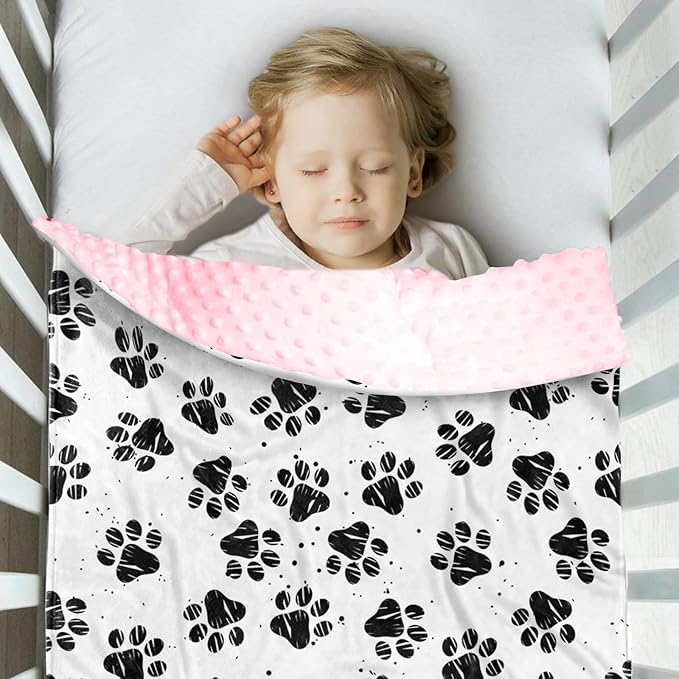 Personalized Baby Blankets for Boys Girls, Custom Name Dog Paws Pattern Baby Blanket, Soft Minky Dot Blanket for Newborns and Toddlers, Ideal for Baby Showers Christmas Brithday Gifts