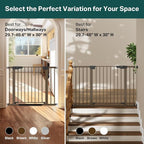 Cumbor 29.7-48" Baby Gate for Stairs, Mom's Choice Awards Winner-Dog Gate for Doorways, Auto Close Safety Pet Gate for Dogs Indoor, Easy Install Pressure Mounted Child Gate with Walk Thru Door, Brown