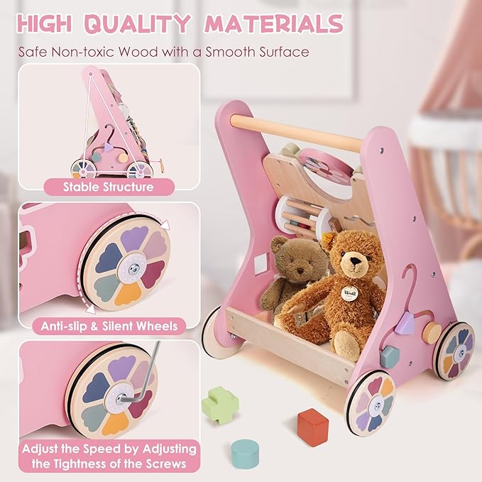 Wooden Baby Walker, Baby Push Walker, Montessori Toddler Walker Toy, Push and Pull Learning Activity Walkers, Baby Walker with Wheels for Boys&Girls 1 Year Old, Baby Walker Push Toy Gifts for Toddler