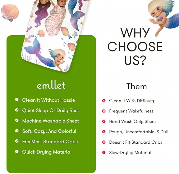 100% Cotton Fitted Crib Sheet – “Mermaid Lagoon” Under The Sea Theme, Soft Girl Nursery Bedding, Standard Crib/Toddler Mattress Fit