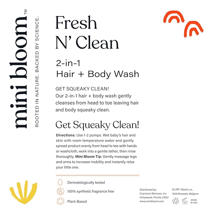 Fresh N’ Clean 2-in-1 Hair + Body Wash | Shampoo Sulfate-Free | Baby & Kid Safe | Gently Cleanses Head to Toe w/Aloe leaf, Chamomile extract, Lavender & Botanicals 16.6 oz