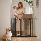 Mumeasy Baby Gate for Stairs - 29.6-46" Auto Close Dog Gate for Doorways, Extra Wide Child Gate Indoor, Walking Through Safety Gate for Kid, Pet Gates No Drilling White, Mom's Choice Awards Winner