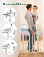 Babelio Metal Baby Gate, 29-43" Auto Close Easy Install Pet Gate, Extra Wide Walk Thru Child Safety Gate, 30" Tall Pressure Mounted Dog Gate for Doorways & Stairs, White