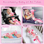 Baby Girls Toys 0-6 6-12 Months,Sensory Axolotl Caterpillar Toys Baby Rattles Musical Tummy Time Toys for 0 3 6 9 12 Months Stuffed Plush with Crinkle, Mirror,Teether for Infant Newborn Shower Gifts