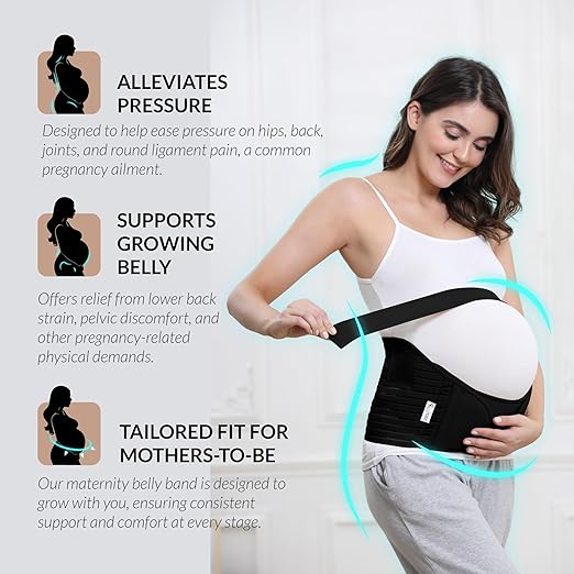 NeoTech Care Pregnancy Support Maternity Belt, Waist/Back/Abdomen Band, Belly Brace (Size XXL, Black Color)