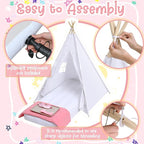 Windyun 8 Pack Kids Teepee Tent for Slumber Party with Mattress,Light String,Airbed Fitted Sheet,Sleepover Tent for Girls Boys Party,Kids Play Playhouse Indoor Outdoor(White)