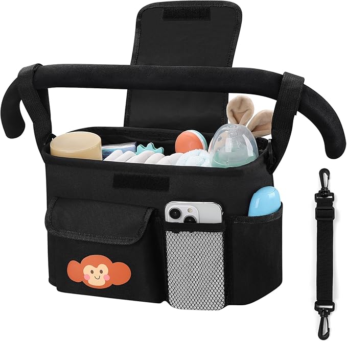 Accmor Universal Stroller Organizer with Cup Holder and Shoulder Strap, Stroller Bag Caddy Organizer Stroller Accessories for Uppababy, Baby Jogger, Nuna, Doona, Britax Strollers