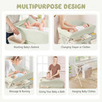 BABY JOY Portable Baby Changing Table, Foldable Diaper Changing Station w/Wheels, Adjustable Height, Large Storage Rack, Water Basin, Safety Belt, Mobile Nursery Organizer for Newborn Infant (Green)