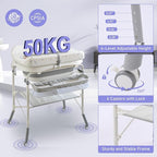 2-in-1 Baby Bathtub with Changing Table, Foldable Diaper Changing Station with 4 Wheels, Waterproof Pad, Storage Rack and Baby Bath Tub, Adjustable Height Portable Nursery Organizer for Newborn Infant