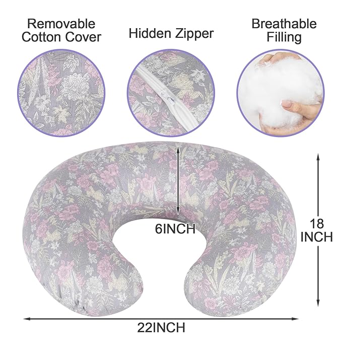 Nursing Pillow, Breastfeeding Pillow with Removable Cover, Ergonomic Breast Feeding Pillow, Baby Feeding Support Cushion for Mom Easier Breastfeeding- Original Size/Dusky Floral