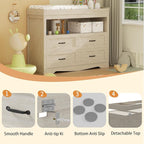 Baby Changing Table with Changing Table Top for Infants Nursery Dresser Chest with 4 Drawers Storage Changing Station Dresser with LED Light Diaper Changing Station Nursery Organizer,Beige