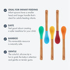 Avanchy Bamboo & Silicone Infant Training Spoons, BPA Free - Soft Tip, Easy on Gums, First Stage Feeding Utensils for Baby-Led Weaning, Self-Feeding, Assorted w/Pink