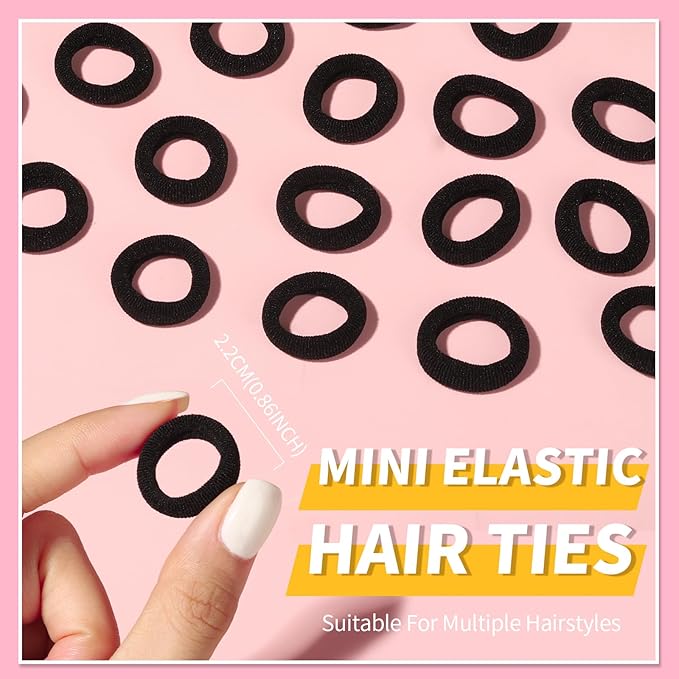 YGDZ 300PCS Black Cotton Hair Ties: Mini Elastic Ponytail Holders and Seamless Hair Bands for Little Girls, Kids, and Toddlers