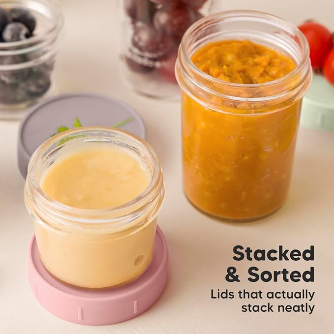KeaBabies 4pk 8oz & 4pk 4oz Glass Baby Food Containers with Lids - Leak-Proof, Microwavable Small Glass Jars,Baby Purees & Toddler Snack Storage Containers,BPA-Free,Dishwasher & Freezer Safe(Roseate)