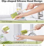 5-in-1 Baby Bottle Brush Kit, Silicone Bottle Brush for Baby Bottle and Breast Pumps, Sponge Nipple Brush with Replaceable Brush Head, Straw Brushes, Grey