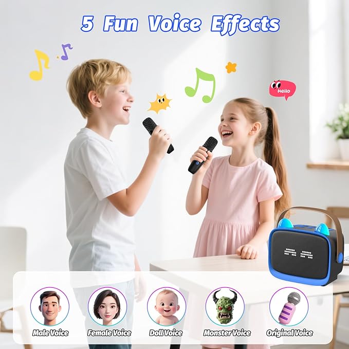 Mini Karaoke Machine Toys Gifts,Kids Portable MP3 Player with 2 Wireless Microphone and LED,Christmas Birthday Gifts for Girls Boys 3 4 5 6 7 8+ Year Old (Blue)