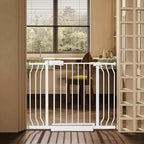 Baby Gate for Stairs No Drill 38.58-43.31 Inch, Pressure Mounted Metal Child Safety Dog Gates for Doorways, Walk Through Pet Indoor Auto Close, White