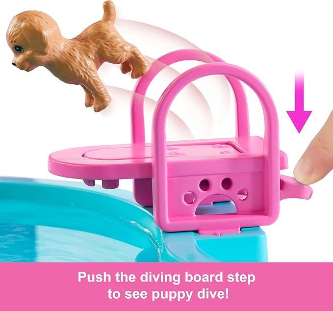 Barbie Dream Pool Playset with 6 Play Areas, Including Slide & Bubbling Hot Tub, Plus 20+ Accessories Like Pet, Floaties & More